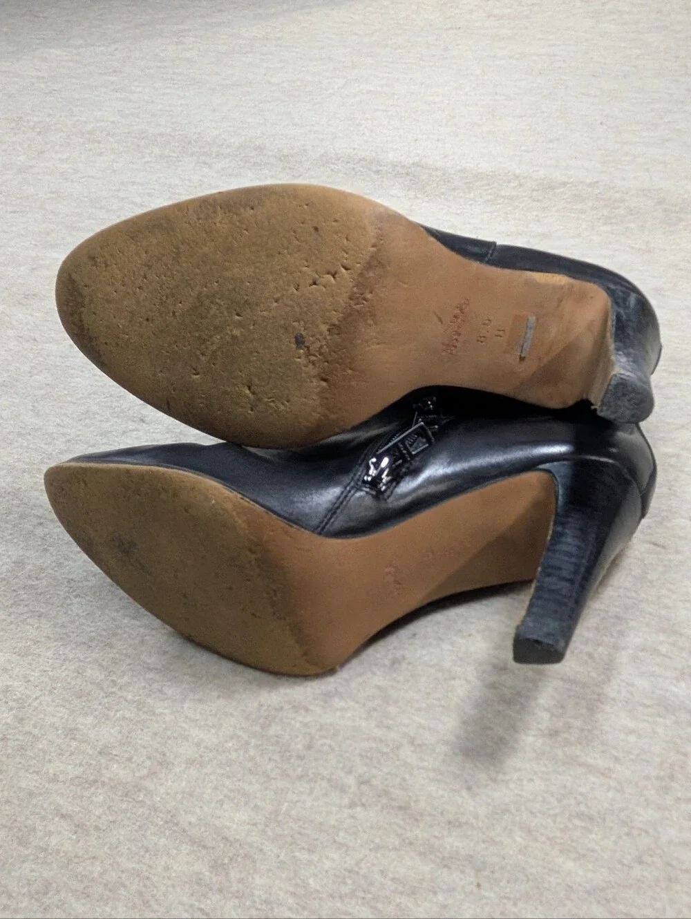 COACH Jemma Black Leather Ankle Heel Boots Women's Classic Zip High Heels W 8.5